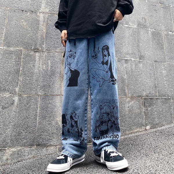 VINTAGE WASHED ANIME STREETWEAR JEANS